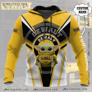 Baby Yoda DeWalt Custom Name Hoodie – Yellow Black White, Personalized Geeky Gift Idea