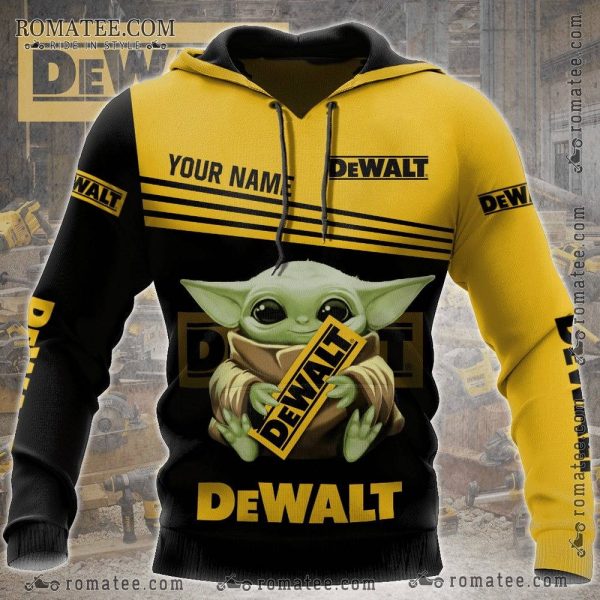 Baby Yoda DeWalt Logo Custom Name Construction Hoodie – Yellow and Black