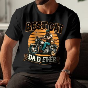 Best Cat Dad Ever Vintage Motorcycle Rider Graphic Tee