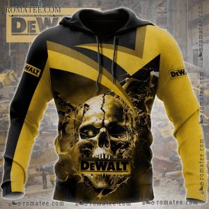 Broken Skull DEWALT Hoodie – Industrial Yellow and Black Geometric Theme