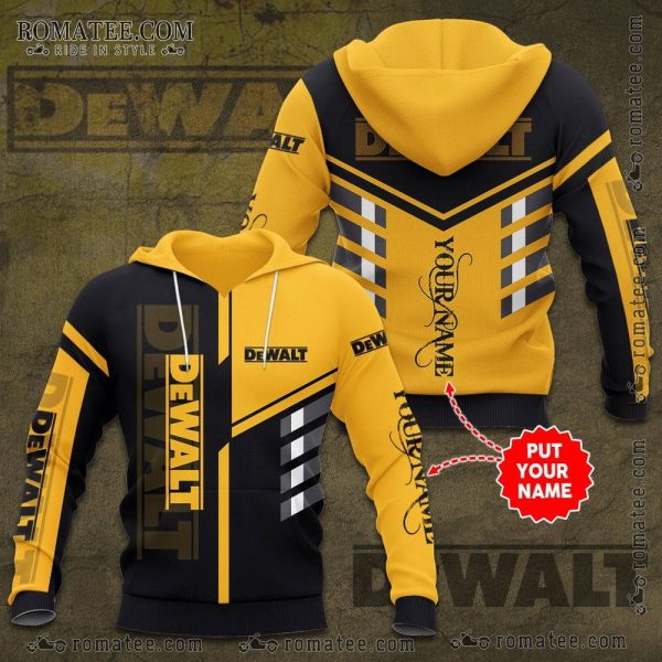 Custom DEWALT Hoodie with Personalized Name and Bold Yellow-Black Design