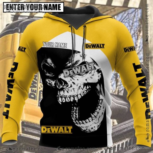 Custom DEWALT Screaming Skull Graphic Personalized Yellow Hoodie for Brand Fans