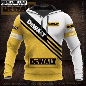 Custom DeWalt Logo Hoodie with Personalized Name and Geometric Pattern Design