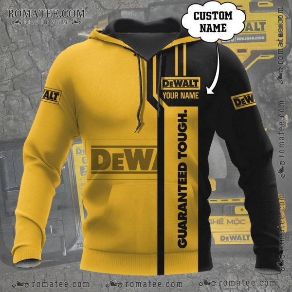 Custom DeWalt Yellow Black Hoodie – Personalized Guaranteed Tough Design, DeWalt Logos