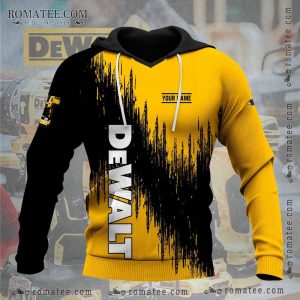 Custom Dewalt Yellow and Black Hoodie with Artistic Brushstroke Design