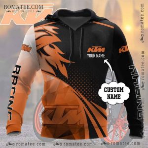 Custom KTM Racing Hoodie with Flame Graphics and Personalized Name Option