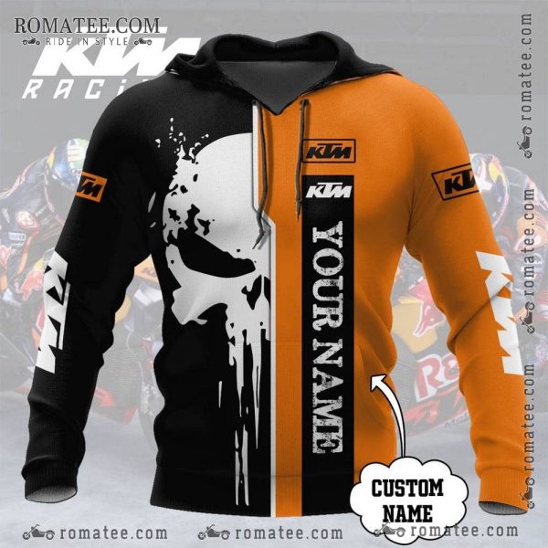 Custom KTM Racing Hoodie with Skull Graphic and Personalized Name