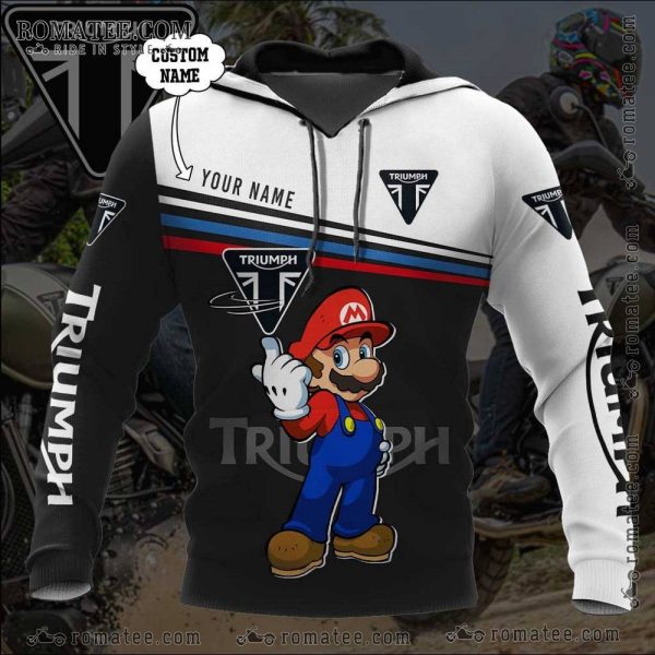 Custom Mario Triumph Motorcycle Hoodie – Unique Art Design for Gamers and Riders