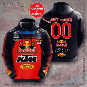 Custom Red Bull KTM Racing Hoodie – Personalized Name & Number, Motocross Team Apparel