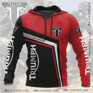 Custom Triumph Motorcycle Hoodie Personalized Red Black Geometric Design with Logos