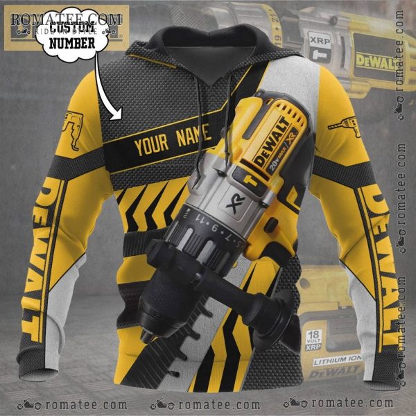 Customizable Dewalt Drill Hoodie with 20V Max XR Graphic and Personalized Name Feature