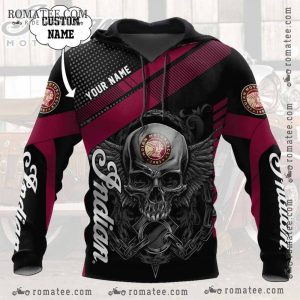 Customizable Indian Motorcycle Skull Hoodie with Bold Graphics and Vintage Design