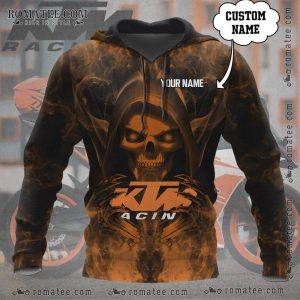 Customizable KTM Racing Hoodie with Fiery Design and Personalization.