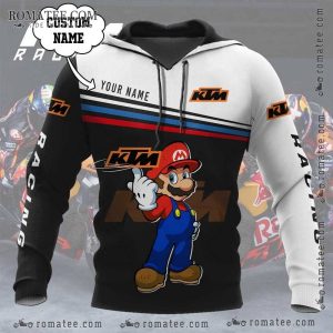 Customizable KTM Racing Hoodie with Mario Character and Striped Design