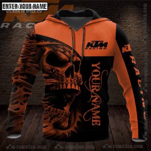 Customizable KTM Racing Skull Hoodie with Name for Bikers