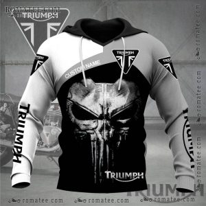 Customizable Triumph Motorcycle Hoodie with Punisher Skull Graphic for Bikers