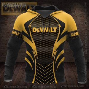 DEWALT Black and Yellow Honeycomb Pattern Hoodie with Bold Angular Lines