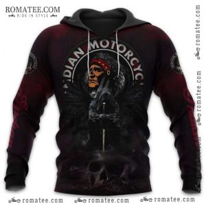 Dark Gothic Indian Motorcycle Hoodie Winged Sword Figure Design