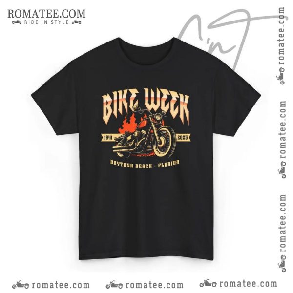 Daytona Beach Bike Week 2023 T-Shirt – Vintage Motorcycle Flames Design