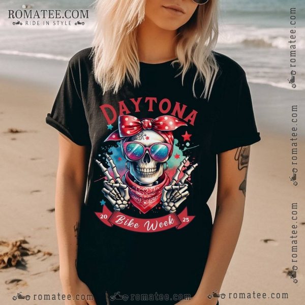 Daytona Bike Week 2025 Skeleton Hands Bandana Graphic T-Shirt