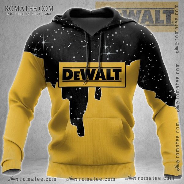 DeWALT Dripping Paint Hoodie with Starry Night Design and Bold Logo