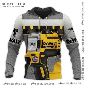 DeWALT Power Tool Hoodie with Realistic Tool Design and Industrial Theme