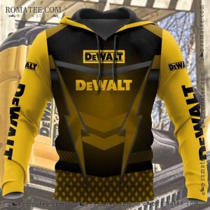 DeWalt Black and Yellow Hoodie with Lightning Bolt and Geometric Patterns