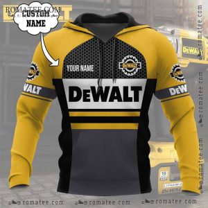 DeWalt-Themed Custom Hoodie with Honeycomb Pattern, Power Tools Design, and Personalized Name Integration