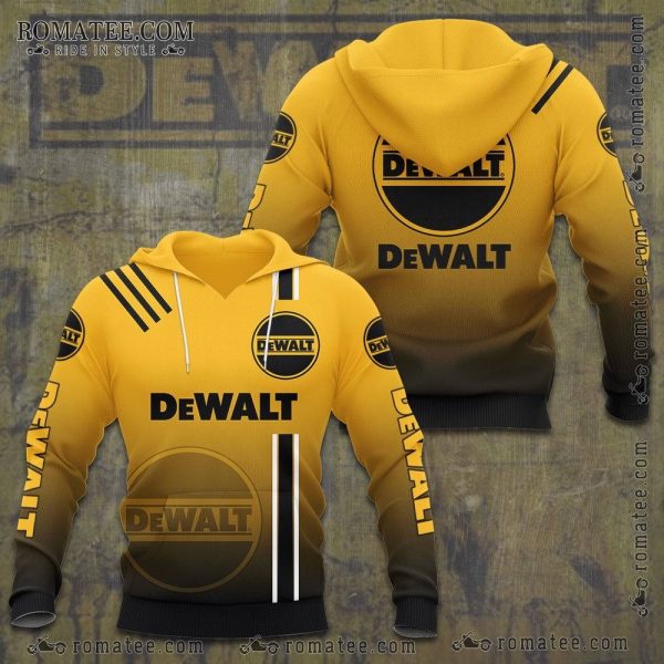 DeWalt Yellow Black Gradient Hoodie with Logos and Stripes