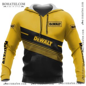 DeWalt Yellow and Black Striped Logo Hoodie – Men’s Workwear Pullover with Drawstring Hood