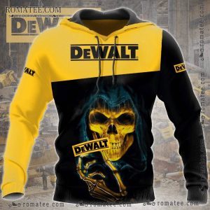 Death Skull DEWALT Skeleton Hand Hoodie for Tool Lovers and Construction Enthusiasts