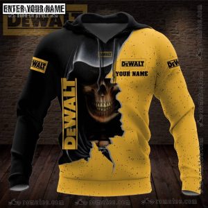 Death Skull DeWalt Hoodie with Cracked Design and Bold Logo Art