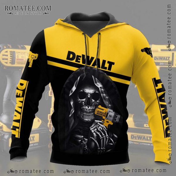 Death Skull Graphic Dewalt Drill Tools Hoodie – Bold Design for Tool Enthusiasts