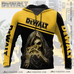 Death Skull Graphic Hoodie – DEWALT Logo, Gothic Art, Industrial Style, Unique Design