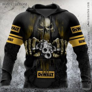 Death Skull Gun Hoodie with Hexagon Lava Design and Bold DEWALT Graphics