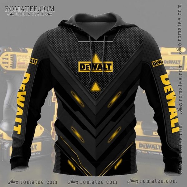 Dewalt Black and Yellow Geometric Hoodie with Industrial Design Elements