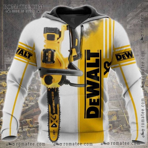 Dewalt Chainsaw Graphic Hoodie – White Yellow Power Tool Design