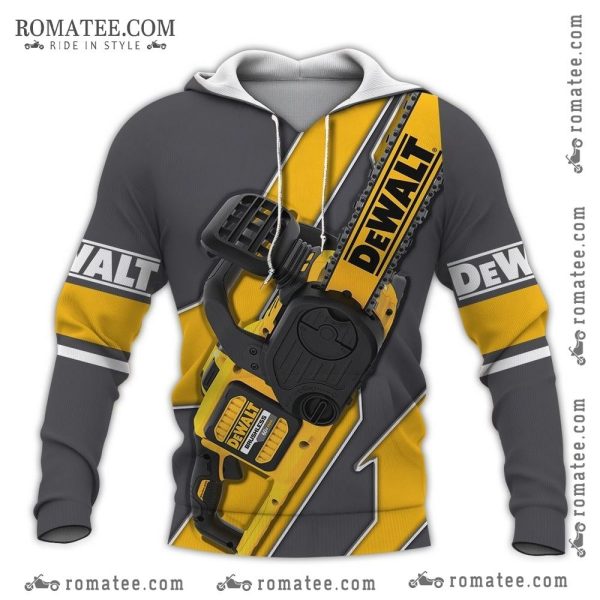 Dewalt Chainsaw Graphic Hoodie with Bold Yellow and Black Design for Tool Enthusiasts