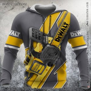 Dewalt Chainsaw Graphic Hoodie with Bold Yellow and Black Tool Art Design