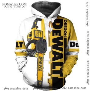 Dewalt Chainsaw Graphic Hoodie with Oregon Design in Bold Yellow and Black Color Scheme