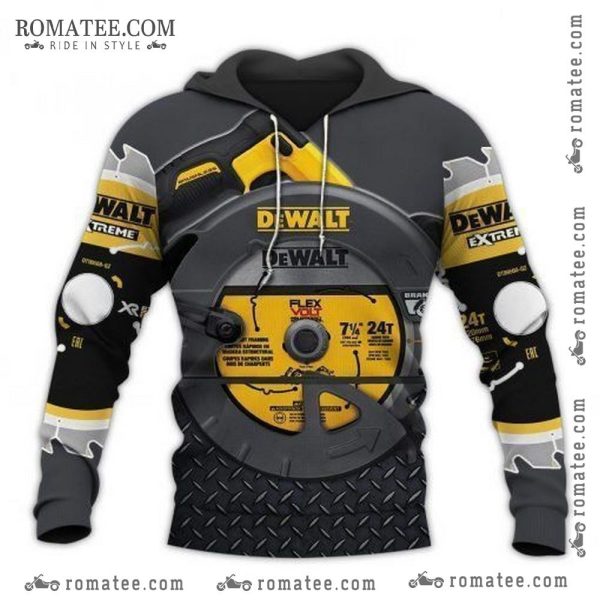 Dewalt Circular Saw 3D Graphic Hoodie with Yellow Blade and Industrial Design