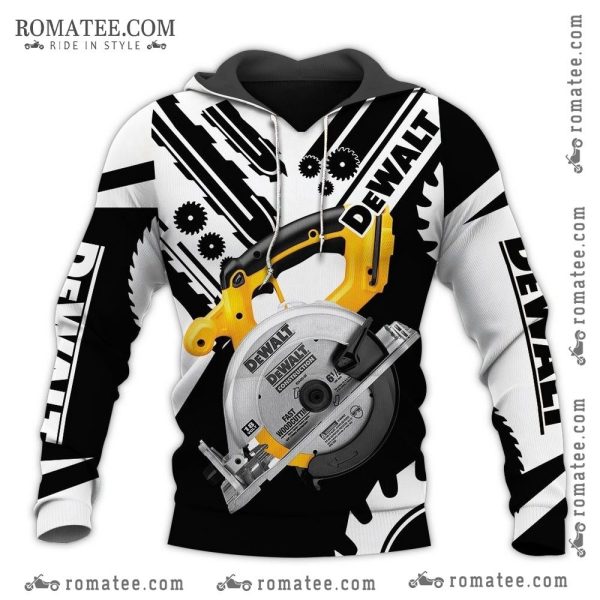 Dewalt Circular Saw Graphic Hoodie with Bold Power Tool Art and Industrial Design Elements