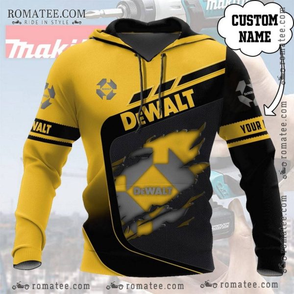 Dewalt Custom Name Graphic Hoodie with Bold Industrial Design and Modern Aesthetic