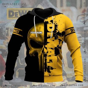 Dewalt Custom Name Hoodie with Metal Punisher Skull Design and Bold Graphic Art