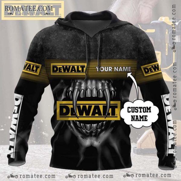 Dewalt Custom Name Hoodie with Sharp Fangs Graphic and Bold Industrial Design