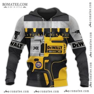 Dewalt Drill 20V Max XR Hoodie with Realistic Tool Art and Industrial Design