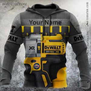 Dewalt Drill Custom Name Hoodie with Realistic Tool Art and Industrial Design