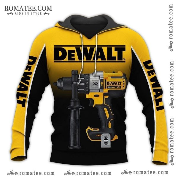 Dewalt Drill Graphic Hoodie with Bold Power Tool Design for DIY Enthusiasts