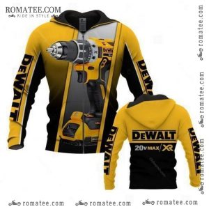 Dewalt Drill Graphic Hoodie with Bold Yellow and Black Design for Tool Enthusiasts