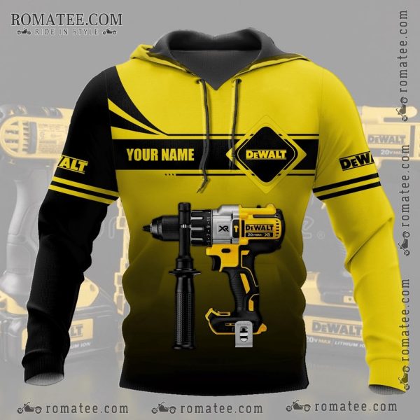 Dewalt Drill Personalized Hoodie with Bold Power Tool Graphics and Custom Name Design